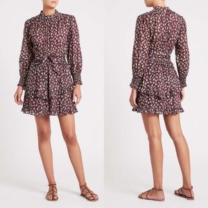 Rebecca Taylor La Vie Long Sleeve Cherise Dress Mahogany Combo